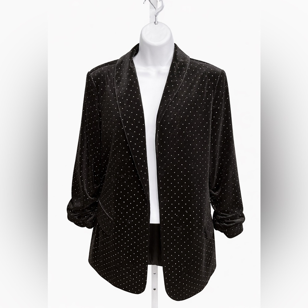 Black Suede Blazer with Gold Metallic Dots